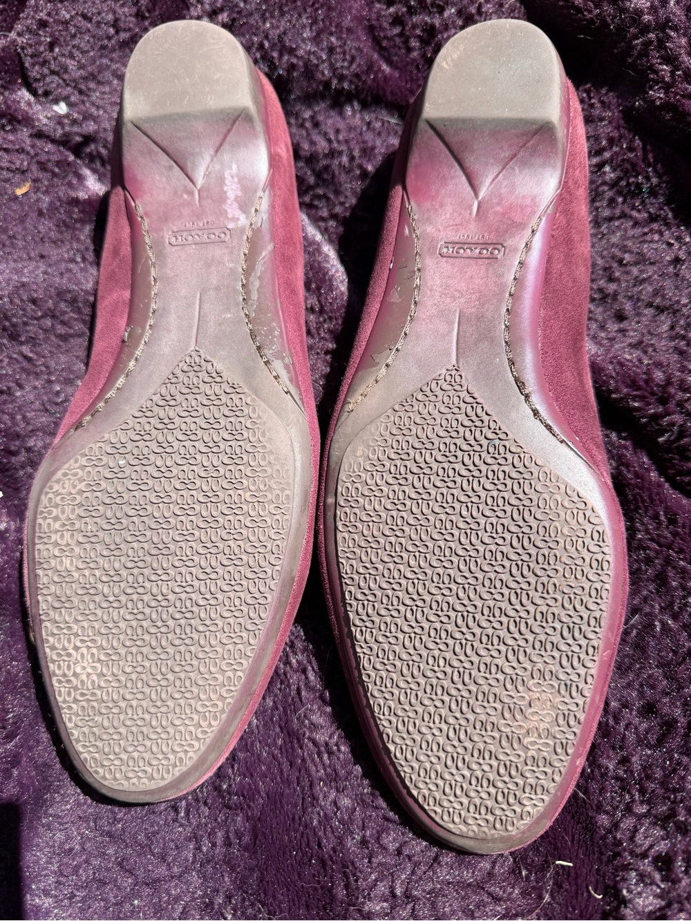 Coach Plum Suede Bow Loafers with Crystal Detail - Picture 4 of 5